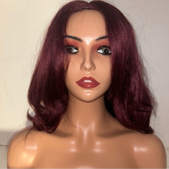 New Burgundy Synthetic Slightly Wavy Womens Wig 16 inch Cos Play Halloween Fun - Picture 1 of 6